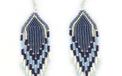 Make your own fringe earrings blue and white