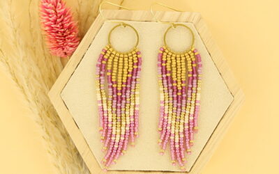 Fringe earrings round pink and gold