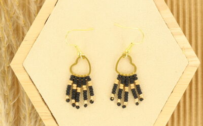 DIY heart fringe earrings black and gold